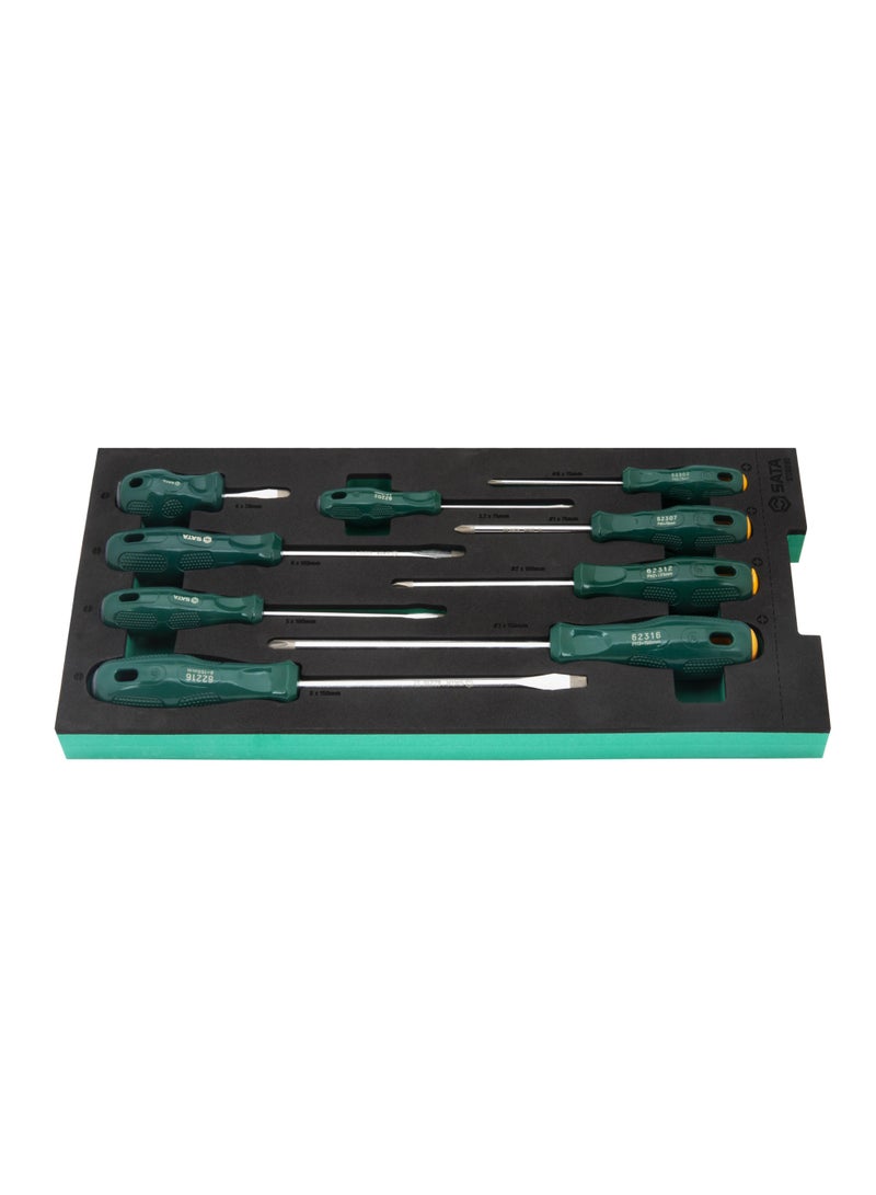 Sata 9-Piece Screwdriver Set ST09916G, Acetate Handle Combination Flat & Phillips Screwdrivers, Magnetic Tips, Heavy-Duty Hand Tool Tray Set for Garage & Workshop - Image 3